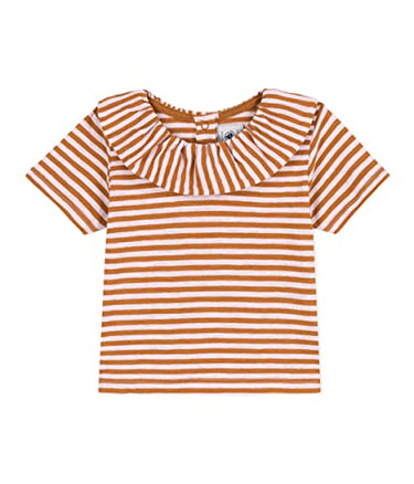 Petit Bateau Baby Mädchen Kurzarmbluse, Braun Toast / Weiss Doll, 6 Monate im Sale